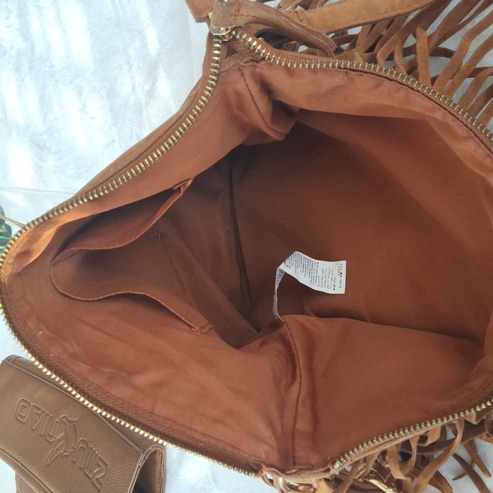 Old Navy Brown Fringe Long Handle Zipper Purse - Picture 7 of 9